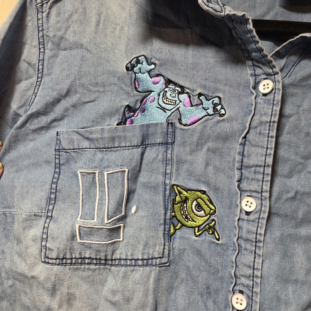 Torrid Blue Button Down Shirt with Embroidered Characters